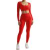 imageSUUKSESS Open Back Long Sleeve Scrunch Butt Booty Leggings Seamless Ribbed Workout Sets 2 Piece Outfits2 Red