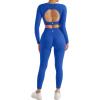 imageSUUKSESS Open Back Long Sleeve Scrunch Butt Booty Leggings Seamless Ribbed Workout Sets 2 Piece Outfits2 Royal Blue