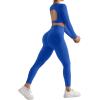 imageSUUKSESS Open Back Long Sleeve Scrunch Butt Booty Leggings Seamless Ribbed Workout Sets 2 Piece Outfits2 Royal Blue