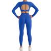 imageSUUKSESS Open Back Long Sleeve Scrunch Butt Booty Leggings Seamless Ribbed Workout Sets 2 Piece Outfits2 Royal Blue