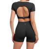 imageSUUKSESS Open Back Short Sleeve Scrunch Butt Booty Shorts Seamless Ribbed Workout Sets 2 Piece Outfits1 Black