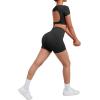 imageSUUKSESS Open Back Short Sleeve Scrunch Butt Booty Shorts Seamless Ribbed Workout Sets 2 Piece Outfits1 Black