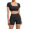 imageSUUKSESS Open Back Short Sleeve Scrunch Butt Booty Shorts Seamless Ribbed Workout Sets 2 Piece Outfits1 Black
