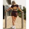 imageSUUKSESS Open Back Short Sleeve Scrunch Butt Booty Shorts Seamless Ribbed Workout Sets 2 Piece Outfits1 Dark Brown