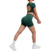 imageSUUKSESS Open Back Short Sleeve Scrunch Butt Booty Shorts Seamless Ribbed Workout Sets 2 Piece Outfits1 Dark Green