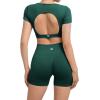 imageSUUKSESS Open Back Short Sleeve Scrunch Butt Booty Shorts Seamless Ribbed Workout Sets 2 Piece Outfits1 Dark Green