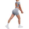 imageSUUKSESS Open Back Short Sleeve Scrunch Butt Booty Shorts Seamless Ribbed Workout Sets 2 Piece Outfits1 Grey