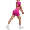 imageSUUKSESS Open Back Short Sleeve Scrunch Butt Booty Shorts Seamless Ribbed Workout Sets 2 Piece Outfits1 Hot Pink