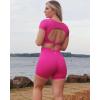 imageSUUKSESS Open Back Short Sleeve Scrunch Butt Booty Shorts Seamless Ribbed Workout Sets 2 Piece Outfits1 Hot Pink