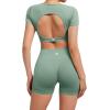 imageSUUKSESS Open Back Short Sleeve Scrunch Butt Booty Shorts Seamless Ribbed Workout Sets 2 Piece Outfits1 Light Green