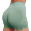 imageSUUKSESS Open Back Short Sleeve Scrunch Butt Booty Shorts Seamless Ribbed Workout Sets 2 Piece Outfits1 Light Green