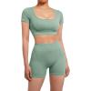 imageSUUKSESS Open Back Short Sleeve Scrunch Butt Booty Shorts Seamless Ribbed Workout Sets 2 Piece Outfits1 Light Green