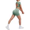 imageSUUKSESS Open Back Short Sleeve Scrunch Butt Booty Shorts Seamless Ribbed Workout Sets 2 Piece Outfits1 Light Green