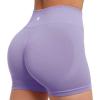 imageSUUKSESS Open Back Short Sleeve Scrunch Butt Booty Shorts Seamless Ribbed Workout Sets 2 Piece Outfits1 Purple