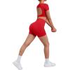 imageSUUKSESS Open Back Short Sleeve Scrunch Butt Booty Shorts Seamless Ribbed Workout Sets 2 Piece Outfits1 Red