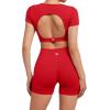 imageSUUKSESS Open Back Short Sleeve Scrunch Butt Booty Shorts Seamless Ribbed Workout Sets 2 Piece Outfits1 Red