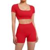 imageSUUKSESS Open Back Short Sleeve Scrunch Butt Booty Shorts Seamless Ribbed Workout Sets 2 Piece Outfits1 Red