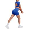 imageSUUKSESS Open Back Short Sleeve Scrunch Butt Booty Shorts Seamless Ribbed Workout Sets 2 Piece Outfits1 Royal Blue