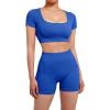 imageSUUKSESS Open Back Short Sleeve Scrunch Butt Booty Shorts Seamless Ribbed Workout Sets 2 Piece Outfits1 Royal Blue