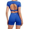 imageSUUKSESS Open Back Short Sleeve Scrunch Butt Booty Shorts Seamless Ribbed Workout Sets 2 Piece Outfits1 Royal Blue
