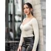 imageSUUKSESS Sweetheart V Neck Long Sleeve Bodysuit Ribbed Compression Bodysuits31 Beige