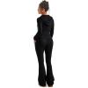 imageSUUKSESS Women 2 Piece Knit Sets Cropped Zip Up Hoodie Foldover Flare Leg PantsBlack