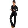 imageSUUKSESS Women 2 Piece Knit Sets Cropped Zip Up Hoodie Foldover Flare Leg PantsBlack