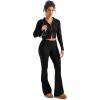imageSUUKSESS Women 2 Piece Knit Sets Cropped Zip Up Hoodie Foldover Flare Leg PantsBlack