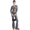 imageSUUKSESS Women 2 Piece Knit Sets Cropped Zip Up Hoodie Foldover Flare Leg PantsHemp Gray