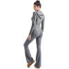 imageSUUKSESS Women 2 Piece Knit Sets Cropped Zip Up Hoodie Foldover Flare Leg PantsHemp Gray