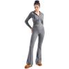imageSUUKSESS Women 2 Piece Knit Sets Cropped Zip Up Hoodie Foldover Flare Leg PantsHemp Gray