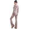 imageSUUKSESS Women 2 Piece Knit Sets Cropped Zip Up Hoodie Foldover Flare Leg PantsKhaki