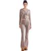 imageSUUKSESS Women 2 Piece Knit Sets Cropped Zip Up Hoodie Foldover Flare Leg PantsKhaki
