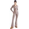 imageSUUKSESS Women 2 Piece Knit Sets Cropped Zip Up Hoodie Foldover Flare Leg PantsKhaki