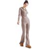 imageSUUKSESS Women 2 Piece Knit Sets Cropped Zip Up Hoodie Foldover Flare Leg PantsKhaki