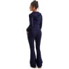 imageSUUKSESS Women 2 Piece Knit Sets Cropped Zip Up Hoodie Foldover Flare Leg PantsNavy Blue