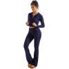 imageSUUKSESS Women 2 Piece Knit Sets Cropped Zip Up Hoodie Foldover Flare Leg PantsNavy Blue