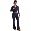 imageSUUKSESS Women 2 Piece Knit Sets Cropped Zip Up Hoodie Foldover Flare Leg PantsNavy Blue