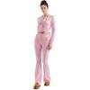 imageSUUKSESS Women 2 Piece Knit Sets Cropped Zip Up Hoodie Foldover Flare Leg PantsPink