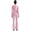 imageSUUKSESS Women 2 Piece Knit Sets Cropped Zip Up Hoodie Foldover Flare Leg PantsPink