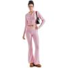 imageSUUKSESS Women 2 Piece Knit Sets Cropped Zip Up Hoodie Foldover Flare Leg PantsPink