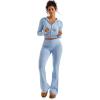 imageSUUKSESS Women 2 Piece Knit Sets Cropped Zip Up Hoodie Foldover Flare Leg PantsSky Blue