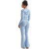 imageSUUKSESS Women 2 Piece Knit Sets Cropped Zip Up Hoodie Foldover Flare Leg PantsSky Blue