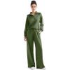 imageSUUKSESS Women 2 Piece Lounge Matching Set Wide Leg Sweatpant Half Zip SweatshirtArmy Green