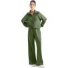 imageSUUKSESS Women 2 Piece Lounge Matching Set Wide Leg Sweatpant Half Zip SweatshirtArmy Green