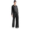 imageSUUKSESS Women 2 Piece Lounge Matching Set Wide Leg Sweatpant Half Zip SweatshirtBlack