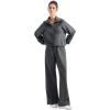 imageSUUKSESS Women 2 Piece Lounge Matching Set Wide Leg Sweatpant Half Zip SweatshirtDark Heather