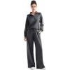 imageSUUKSESS Women 2 Piece Lounge Matching Set Wide Leg Sweatpant Half Zip SweatshirtDark Heather