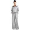 imageSUUKSESS Women 2 Piece Lounge Matching Set Wide Leg Sweatpant Half Zip SweatshirtGrey Heather