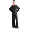imageSUUKSESS Women 2 Piece Lounge Matching Set Wide Leg Sweatpant Half Zip SweatshirtJet Black